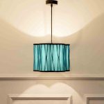 Designer Solid Soft Pleated Shade Pendant Light With Firozi Silk Shade