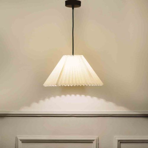 Designer Solid Soft Pleated Shade Pendant Light With Off White Cotton Shade