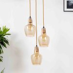 Alita 3-Light Amber Lustere Glass Brass Edge Pendant Cluster